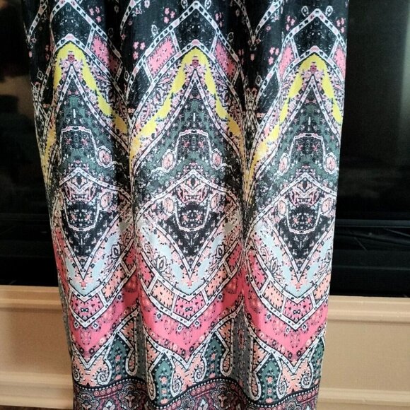 One World Medallion Paisley Maxi Skirt L Black Multi Pull On Boho EUC - Picture 5 of 9